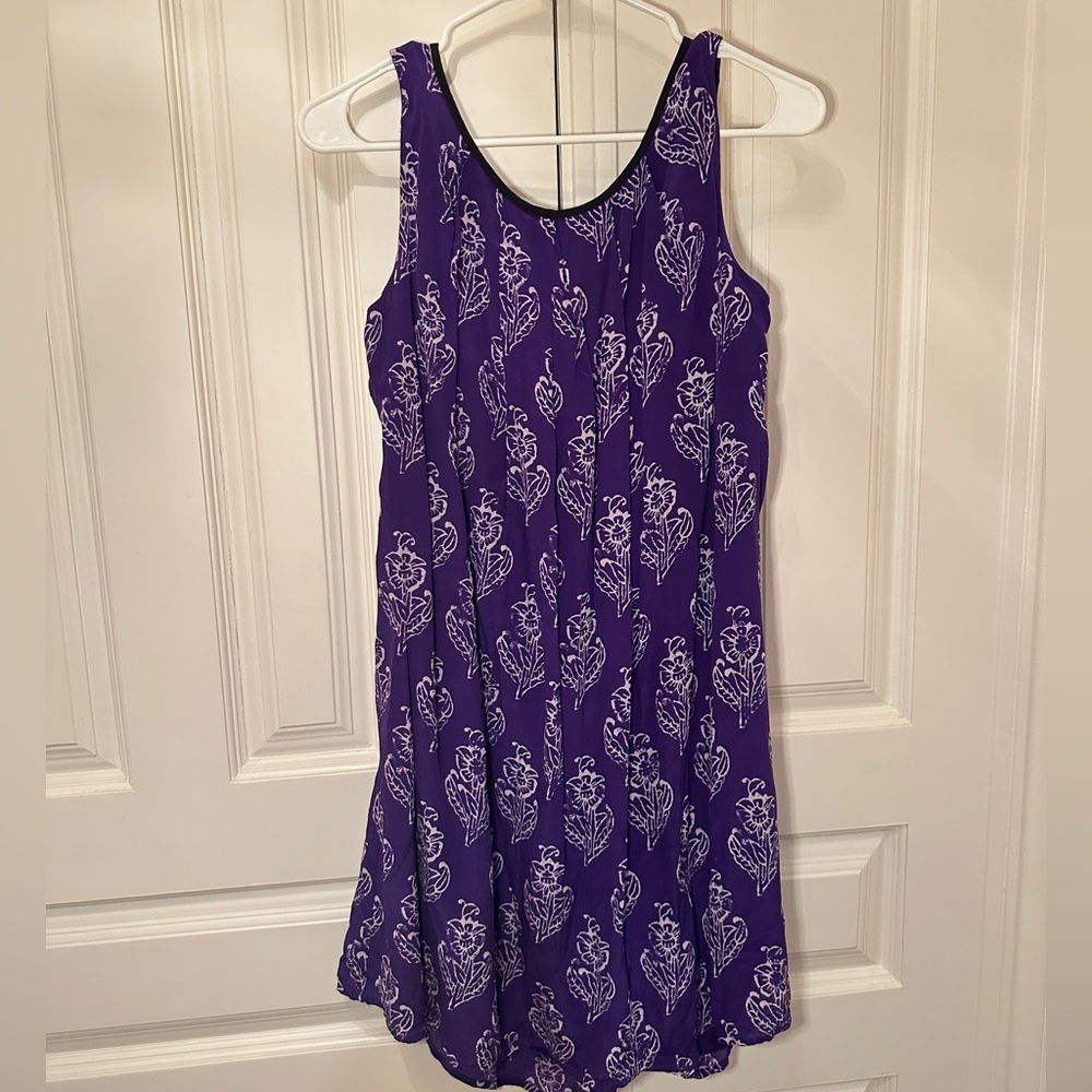 Anthropologie Purple and White Patterned Mini Dress